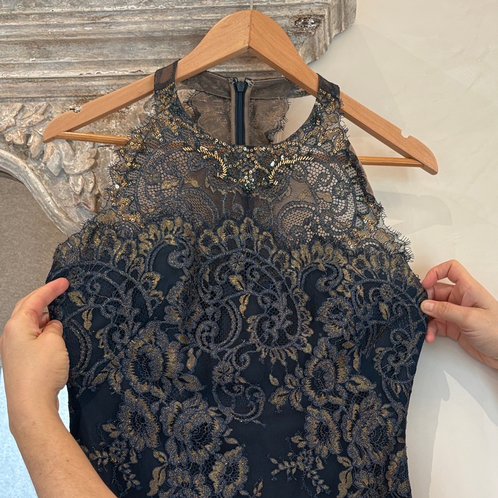 Chic Black and Gold Embroidered Midi Dress